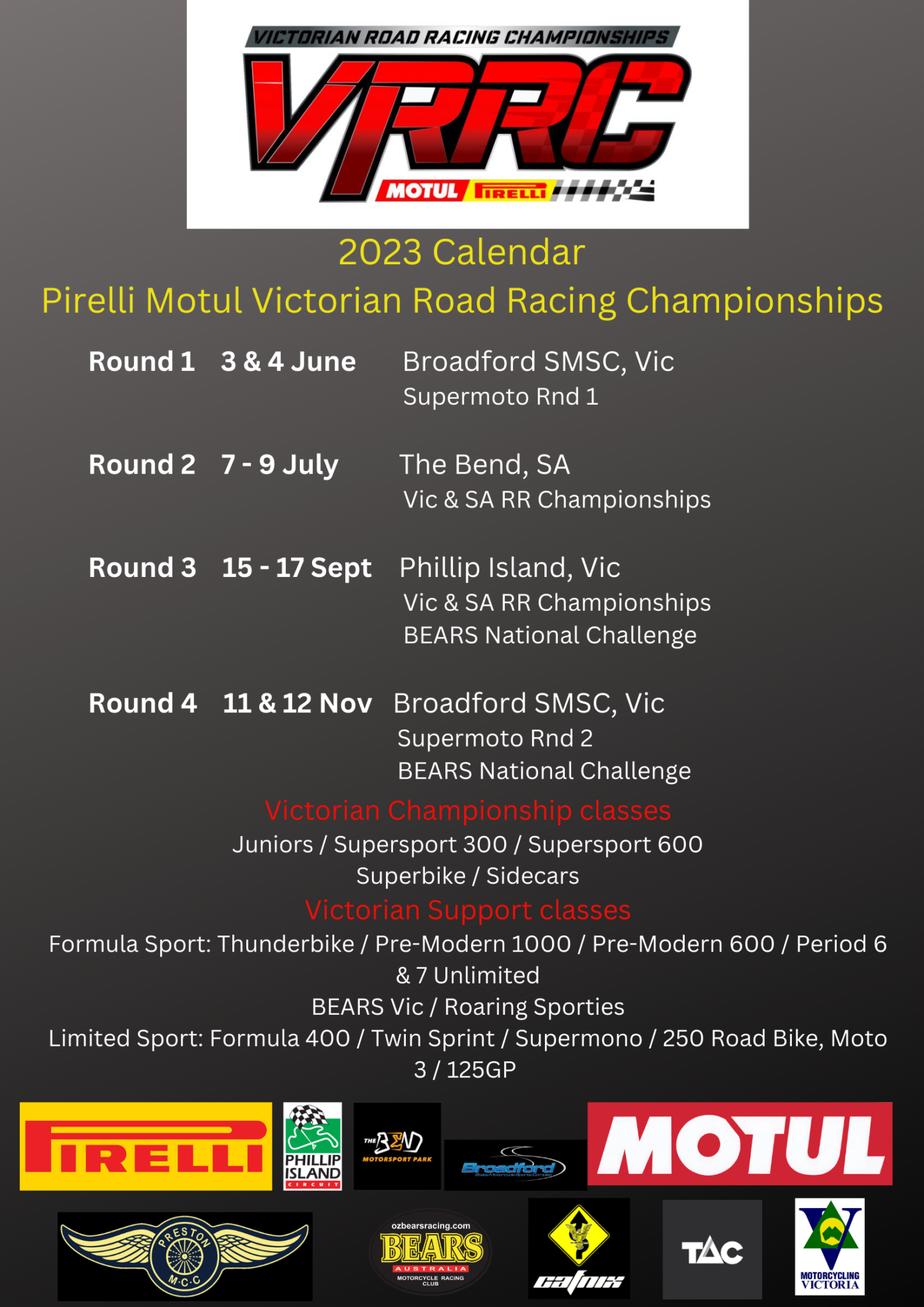 2023 Pirelli Motul Victorian Road Racing Championship Calendar Motorcycling Victoria 2023 Pirelli Motul Victorian Road Racing Championship Calendar Motorcycling Victoria