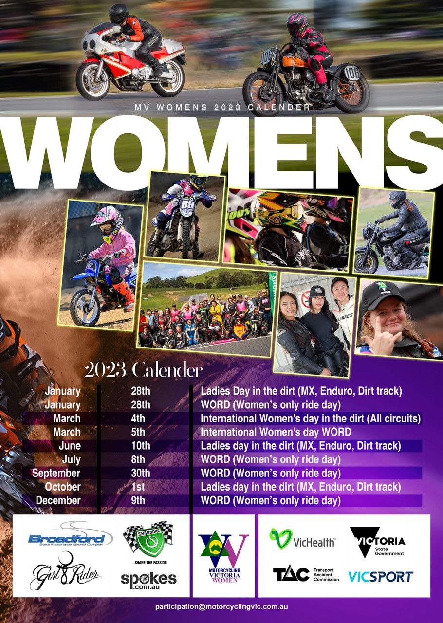 MV Women & Girls events calendar 2023 Motorcycling Victoria